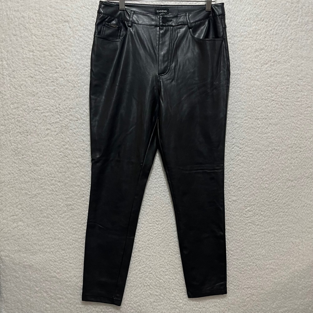 Bebe Faux Leather Pants Black High Rise Skinny Leg Size 31‎